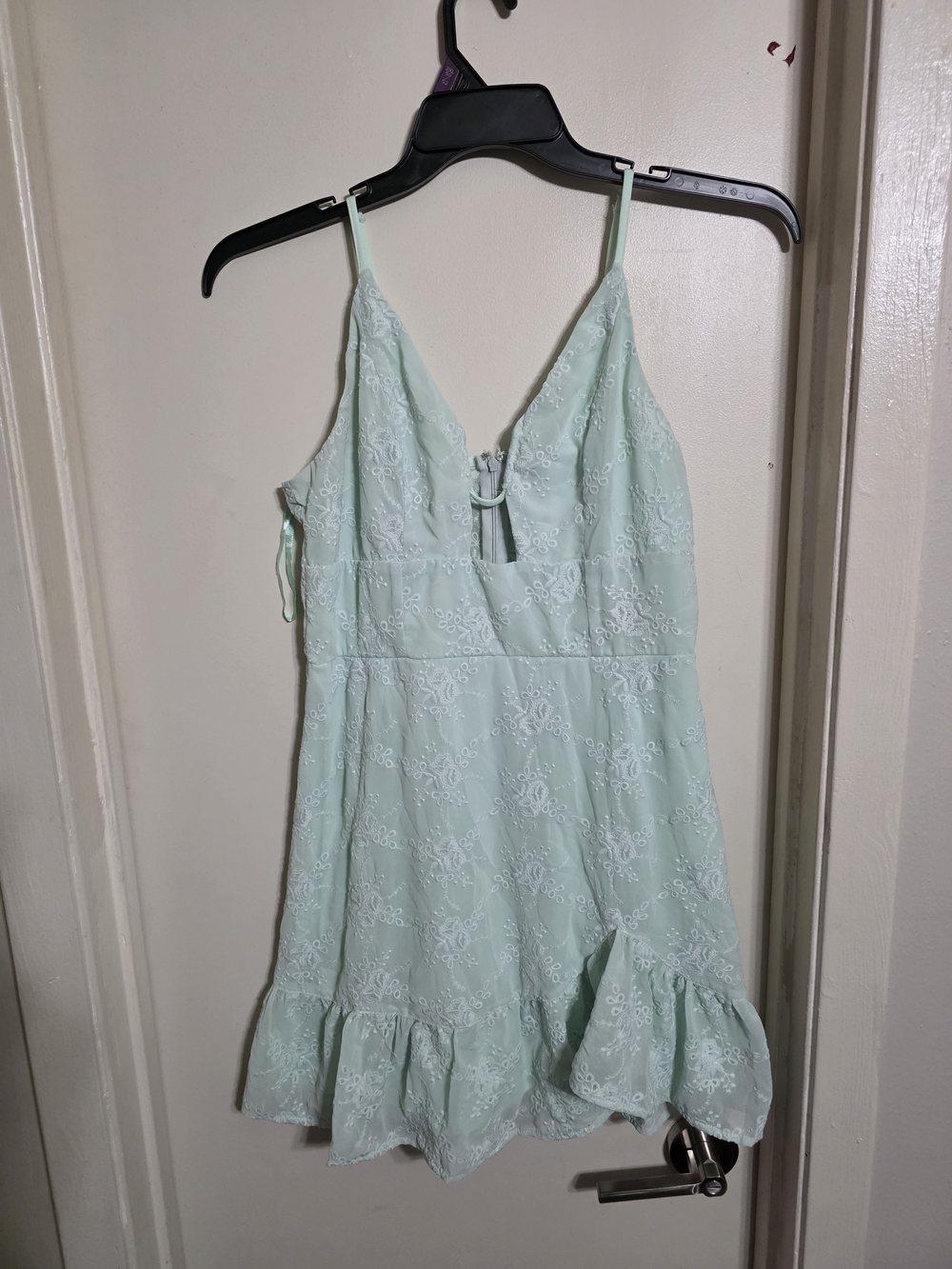 Lace-Trim Mint-Colored Mini Dress